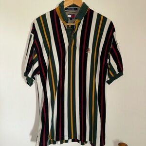 Vintage 90’s Y2K Tommy Hilfiger Striped 3 Button Polo Shirt 100% Cotton